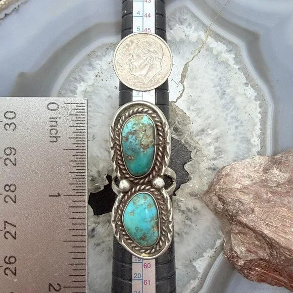 Vintage Silver Native American 2 Turquoise Split Shank Ring Size 7 For Women - Picture 9 of 10